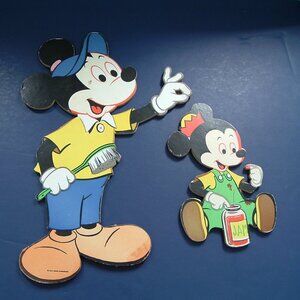 Mickey mouse bath time vintage cardboard wall plaques nursery bedroom decor